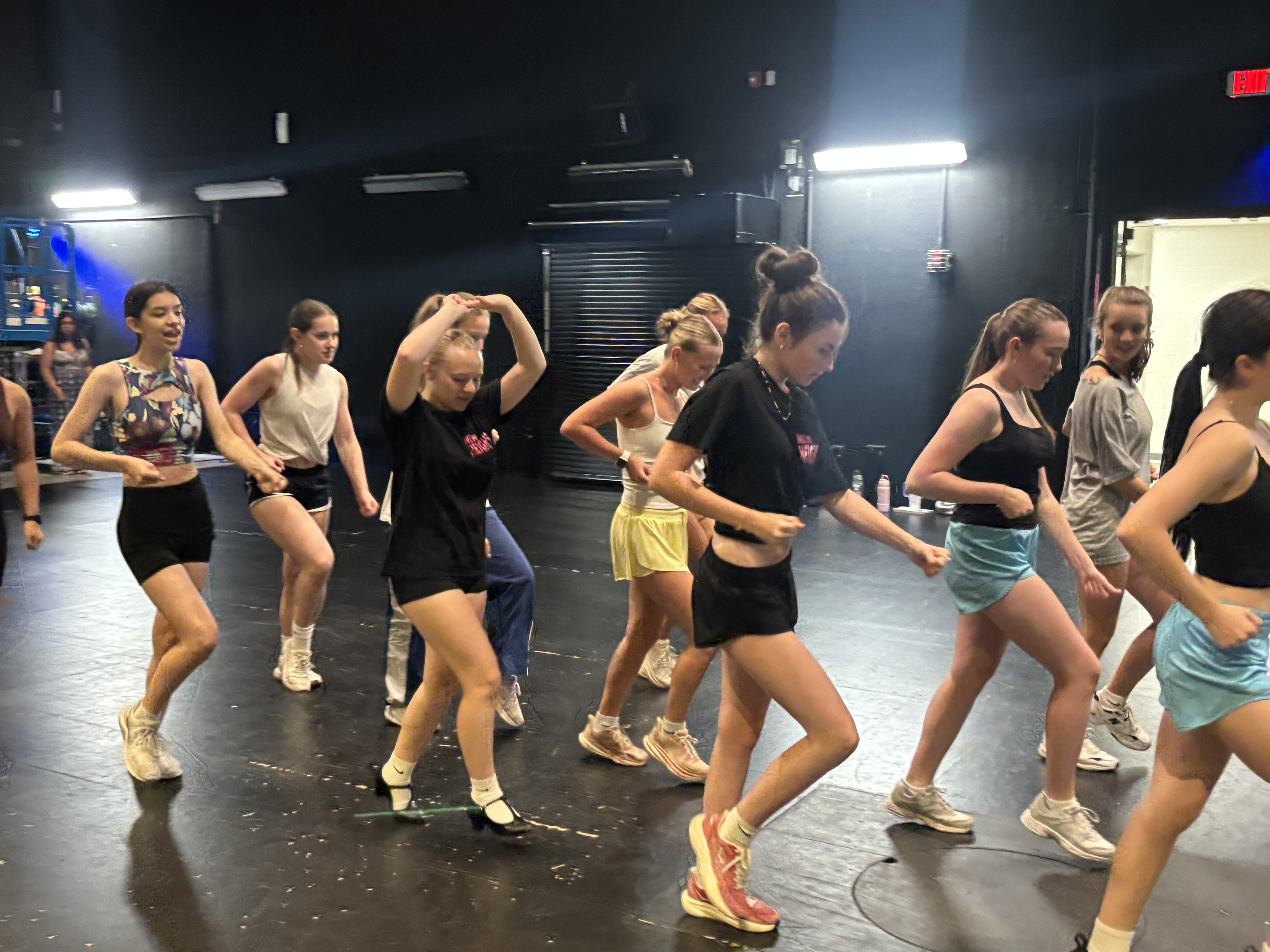The cast of Legally Blonde learning choreography